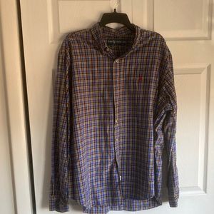 100% very soft cotton, Ralph Lauren, size XXL, purple and red plaid.